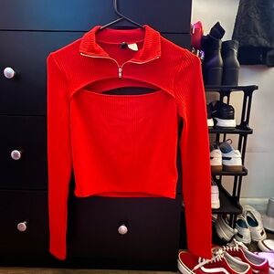 Red Ribbed Women's Top